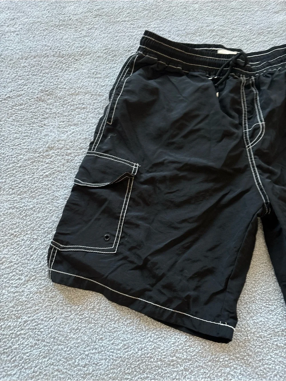 Men's Black Cargo Swim Trunks with Contrast Stitching
